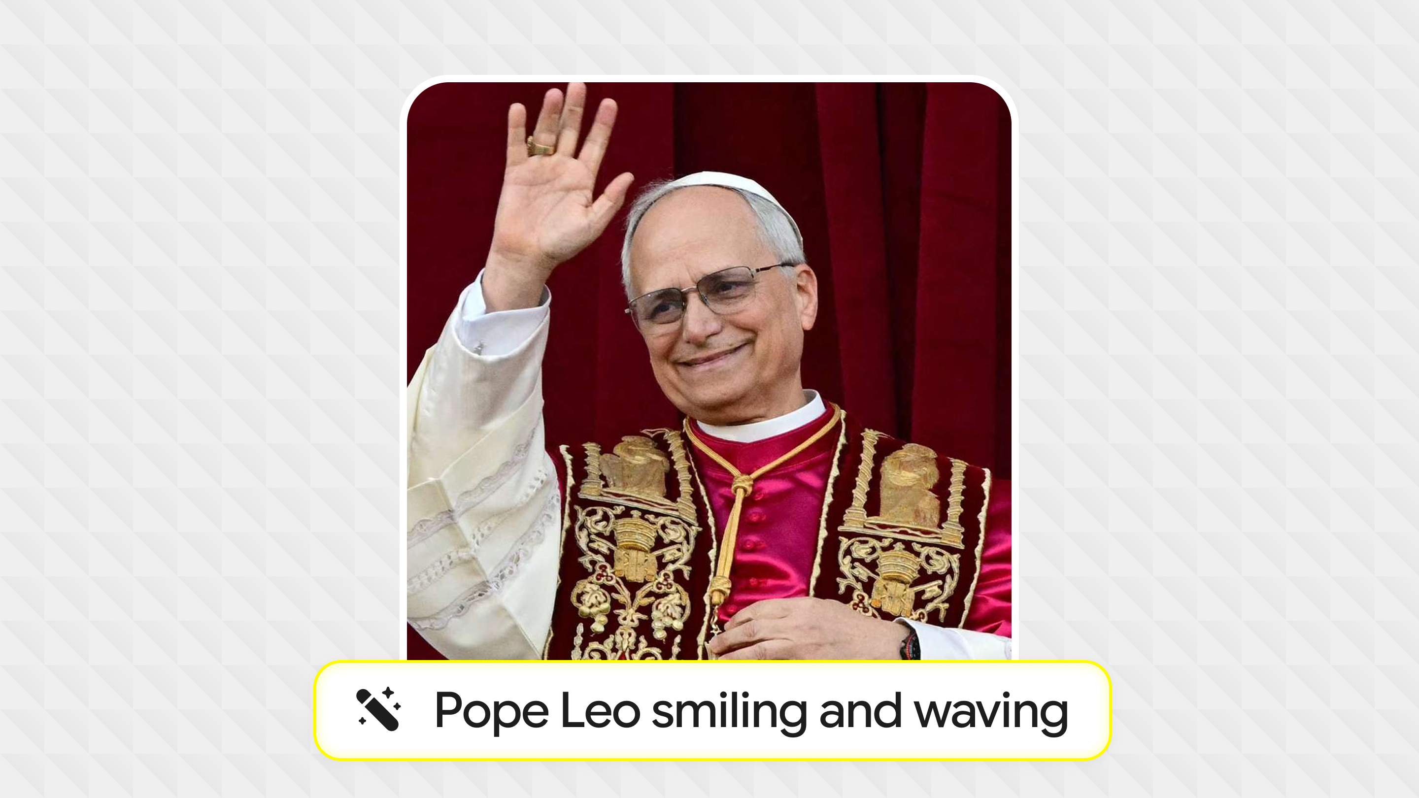 Image Web Search returning a photo of Pope Leo smiling and waving